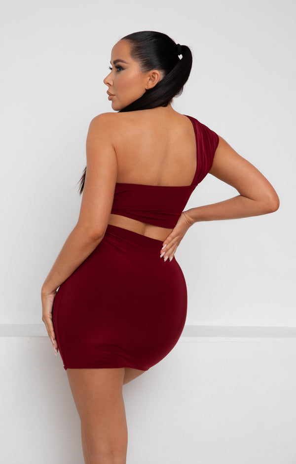 Femme Luxe Wine Ruched Knot Skirt - Carter