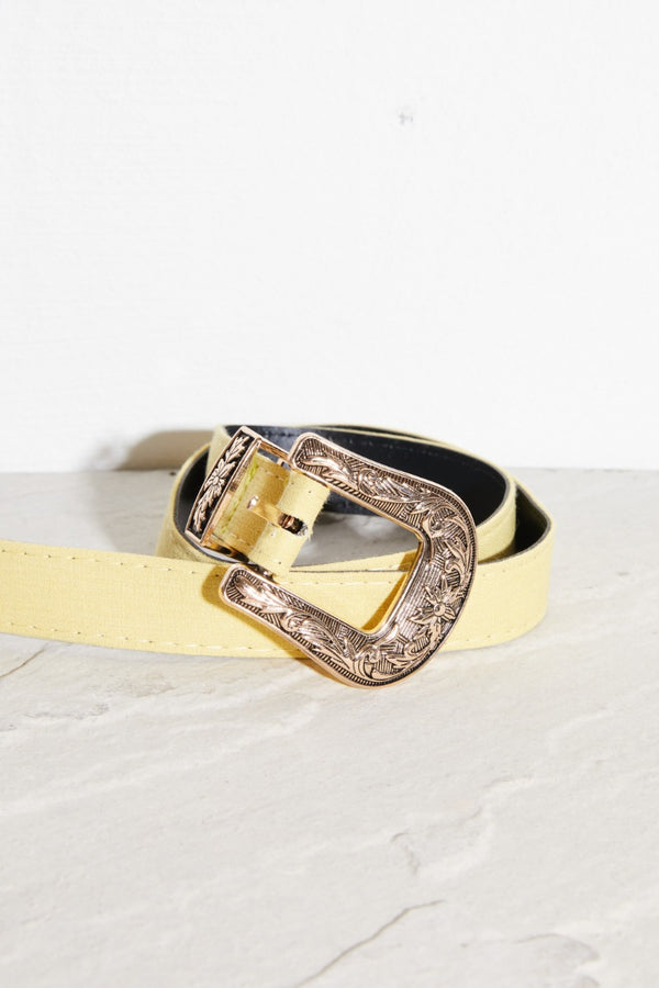 femme luxe Yellow Detail Buckle Belt - Novah