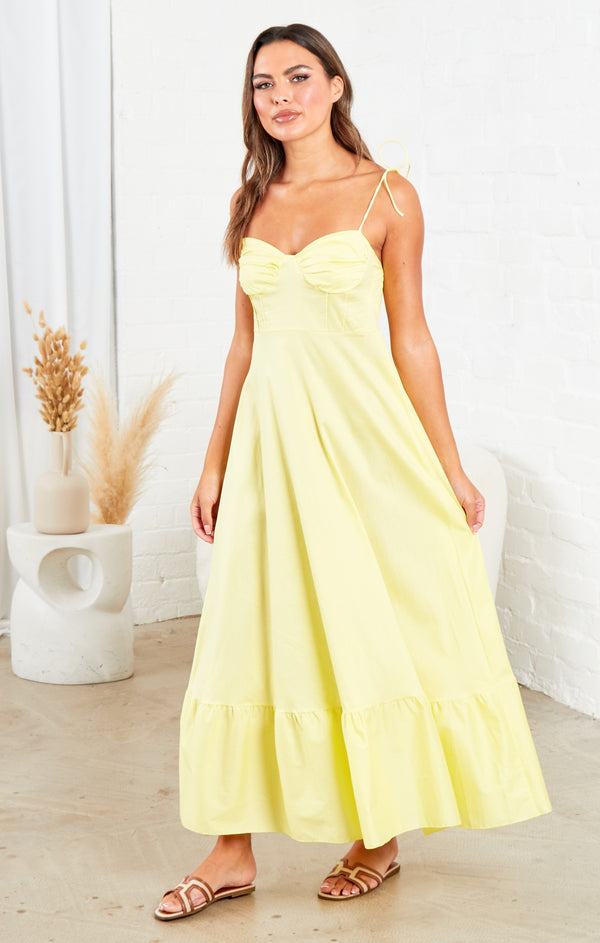 Femme Luxe Yellow Strappy Elegant Maxi Dress - Mila