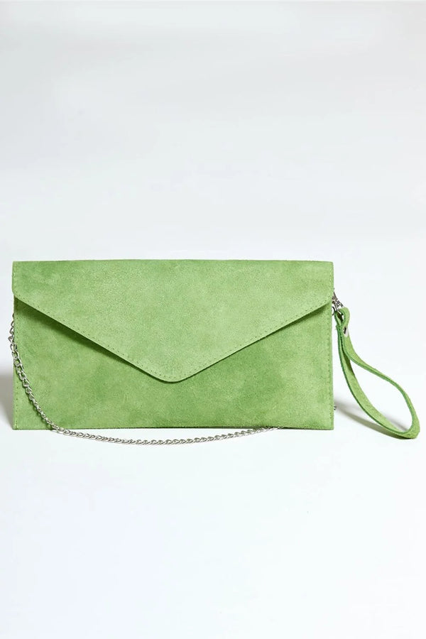 Femme Luxe Green Suede Envelope Luxe Clutch Bag - Laura