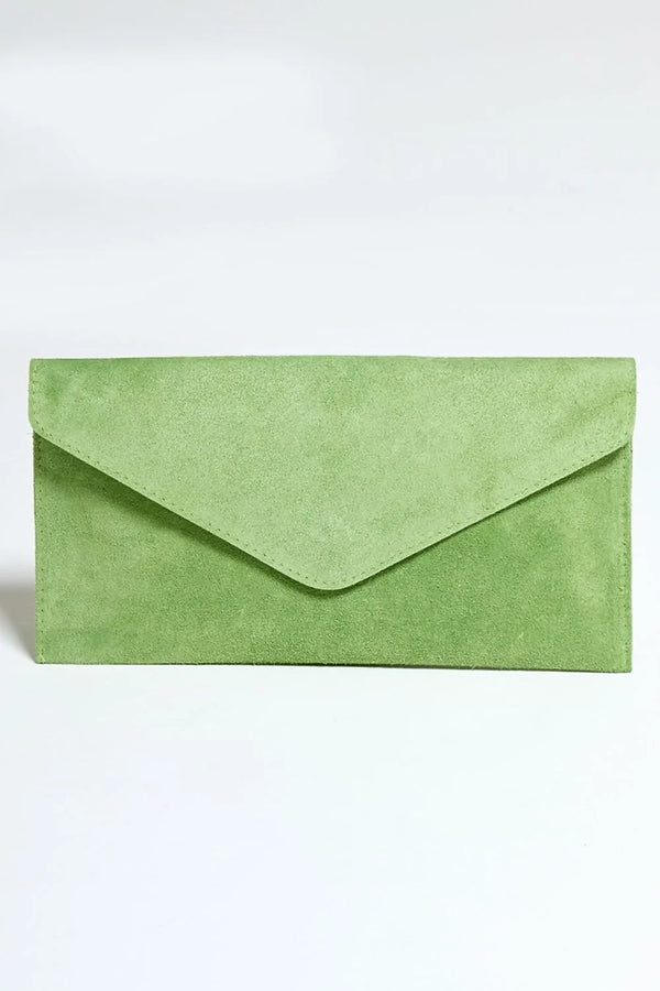 Femme Luxe Green Suede Envelope Luxe Clutch Bag - Laura