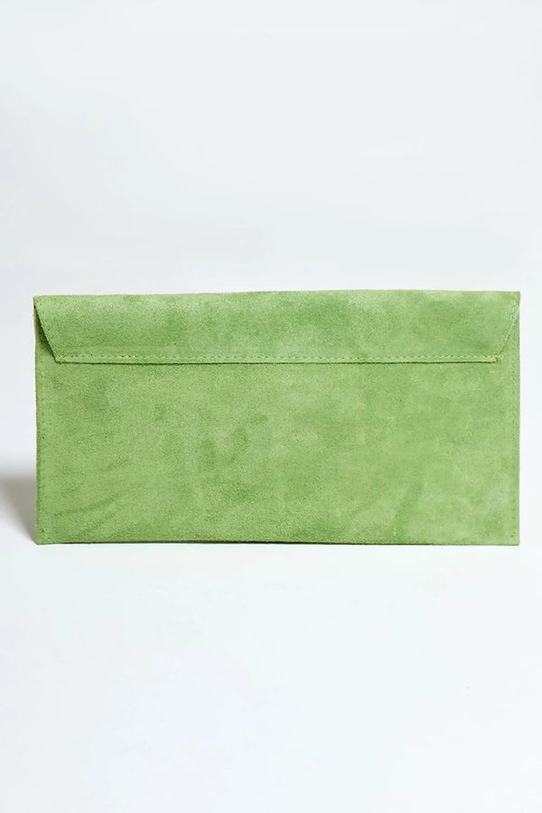 Femme Luxe Green Suede Envelope Luxe Clutch Bag - Laura