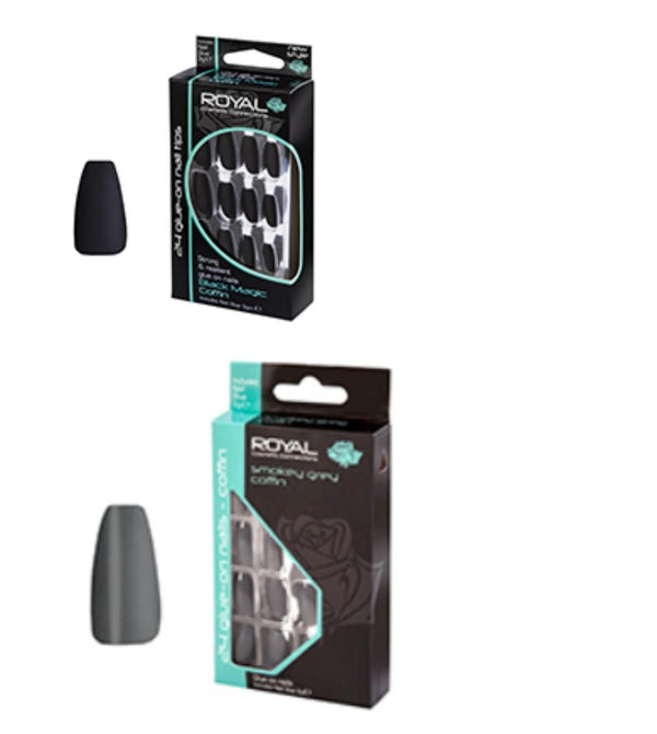 Femme Luxe Grey Coffin Shaped Glue On False Nails - Katie