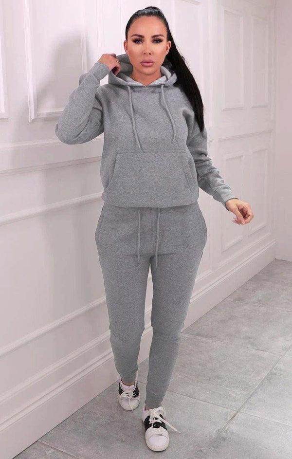 femme luxe Grey Hoodie & Joggers Tracksuit Set - Bellamy