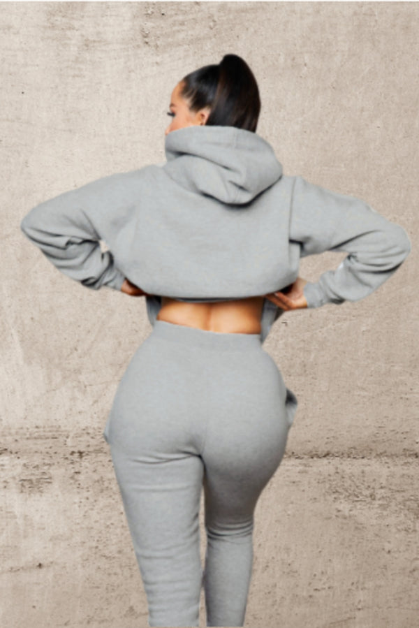 Femme Luxe Grey Marl Oversized Hoodie & High Waisted Seam Front Cuffed Joggers Loungewear Set - Martha