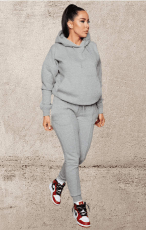 femme luxe Grey Marl Oversized Hoodie & High Waisted Seam Front Cuffed Joggers Loungewear Set - Martha