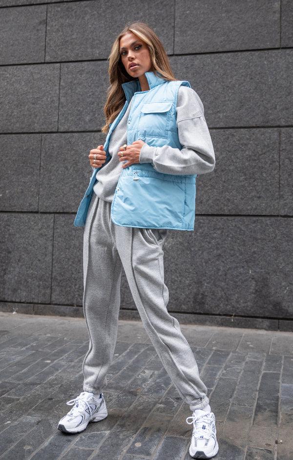 Femme Luxe Grey Marl Oversized Sweatshirt & Front Seam Joggers Loungewear Set - Seville