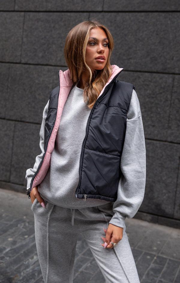 Femme Luxe Grey Marl Oversized Sweatshirt & Front Seam Joggers Loungewear Set - Seville