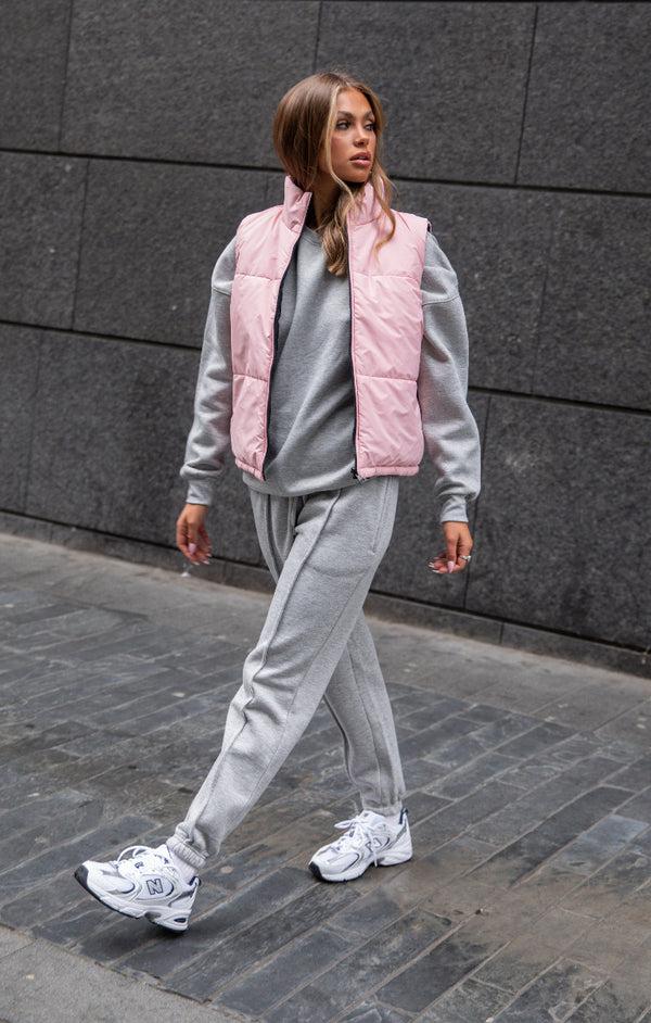 Femme Luxe Grey Marl Oversized Sweatshirt & Front Seam Joggers Loungewear Set - Seville