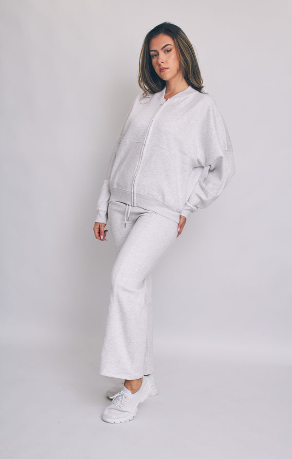 Femme Luxe Grey Oatmeal Bomber Sweatshirt With Straight Leg Jogger-Diana
