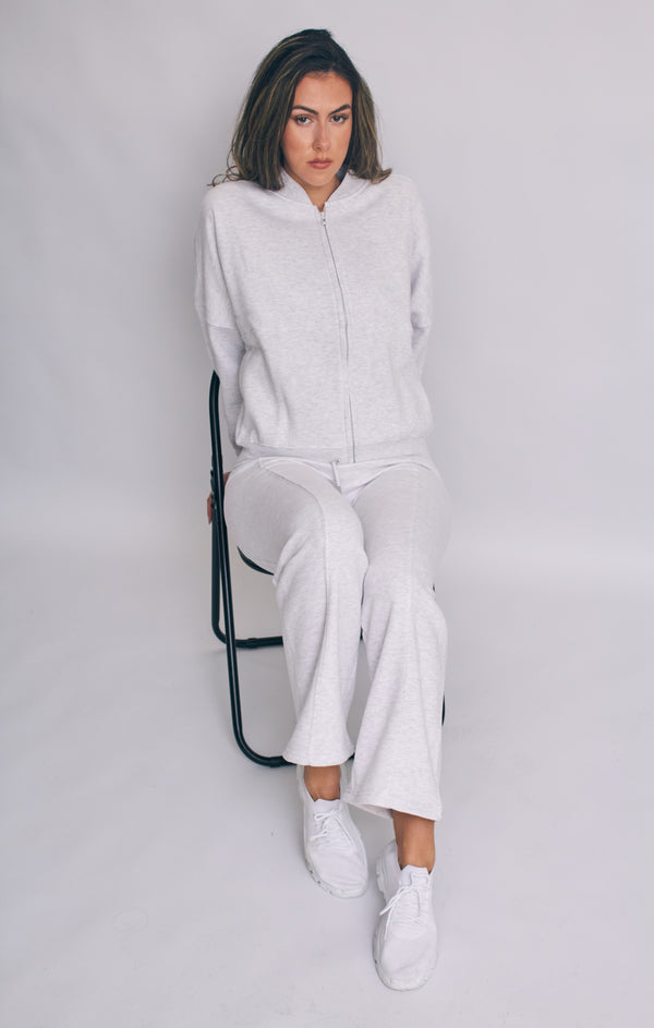 Femme Luxe Grey Oatmeal Bomber Sweatshirt With Straight Leg Jogger-Diana