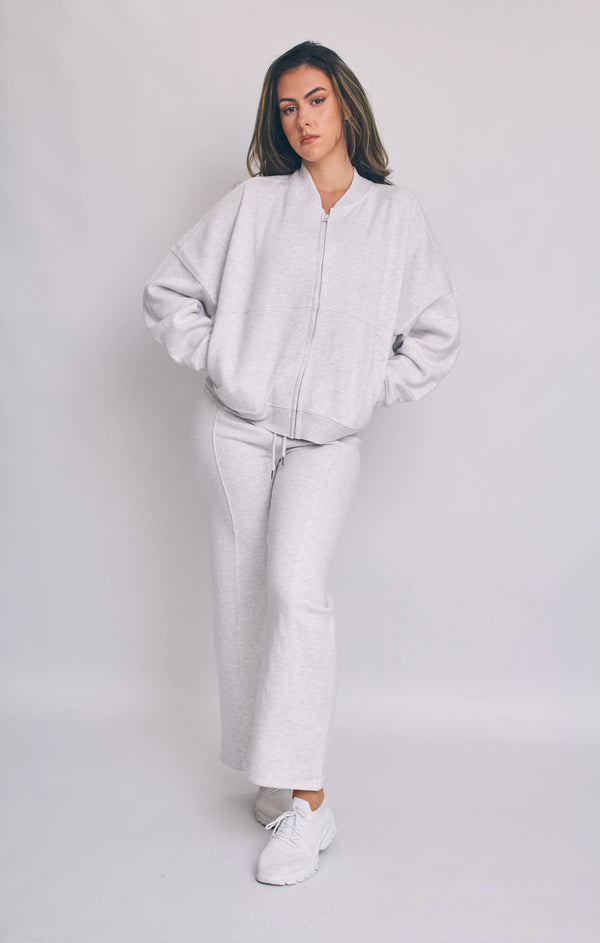 femme luxe Grey Oatmeal Bomber Sweatshirt With Straight Leg Jogger-Diana