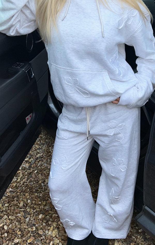 Femme Luxe Grey Oversized Crucifix Cross Hoodie With Wide Leg Trouser - Maren