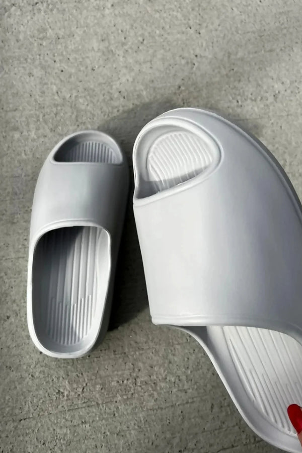 Femme Luxe Grey Rubber Ribbed Flatform Sliders - Nancy