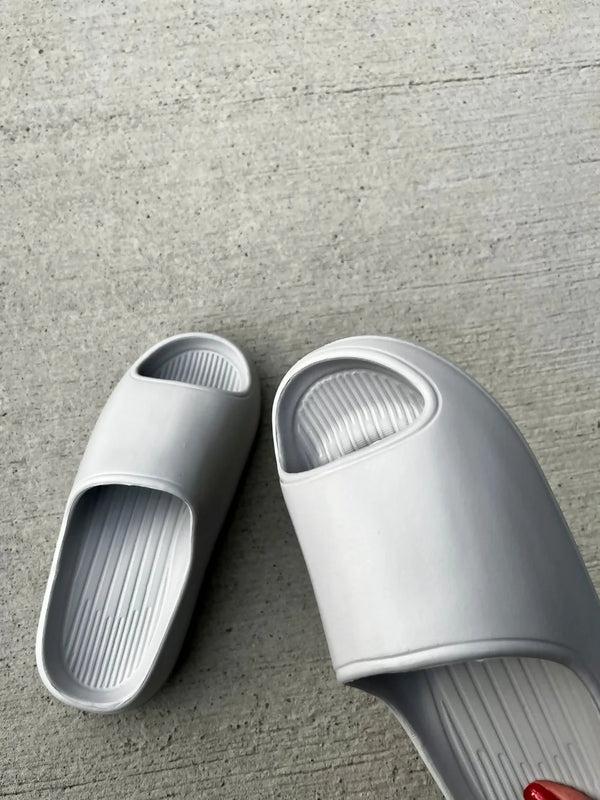 femme luxe Grey Rubber Ribbed Flatform Sliders - Nancy