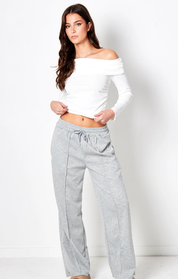 Femme Luxe Grey Waistband Open Hem Oversize Joggers - Raya