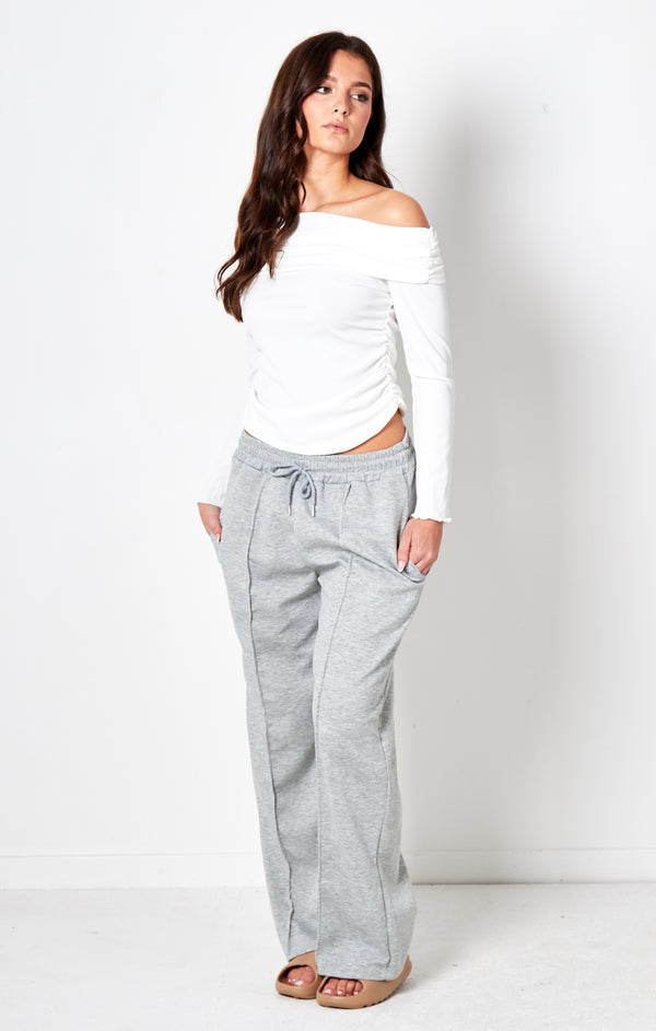Femme Luxe Grey Waistband Open Hem Oversize Joggers - Raya