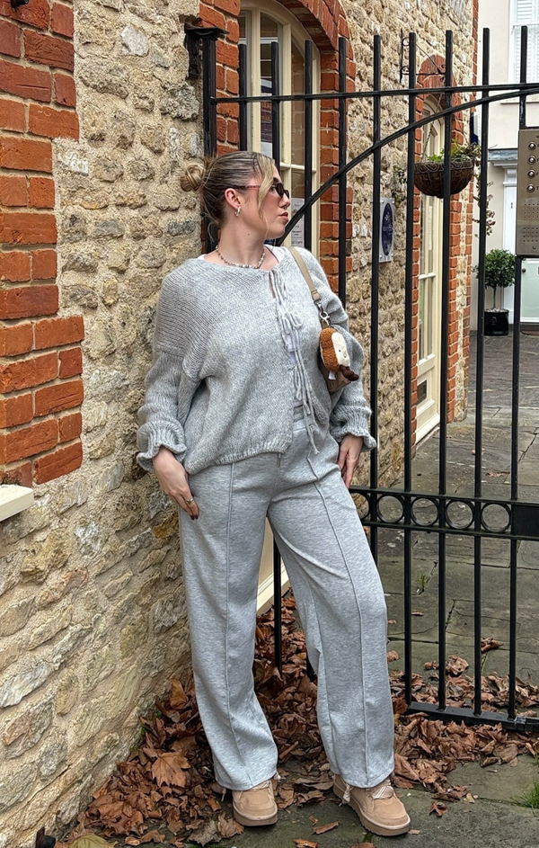 femme luxe Grey Waistband Open Hem Oversize Joggers - Raya