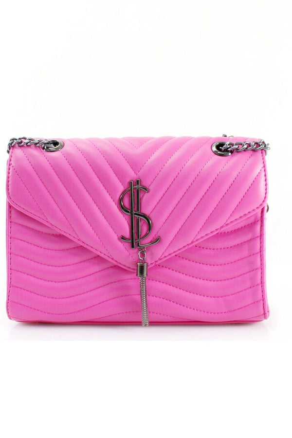 Femme Luxe Hot Pink Quilted Satchel Crossbody Bag - Brandon