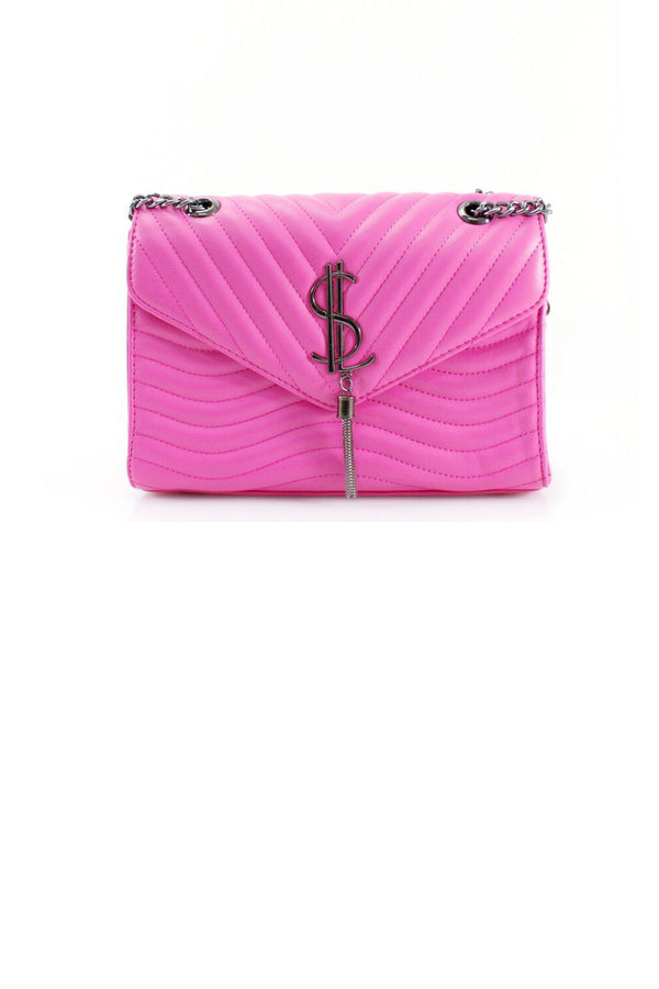 femme luxe Hot Pink Quilted Satchel Crossbody Bag - Brandon