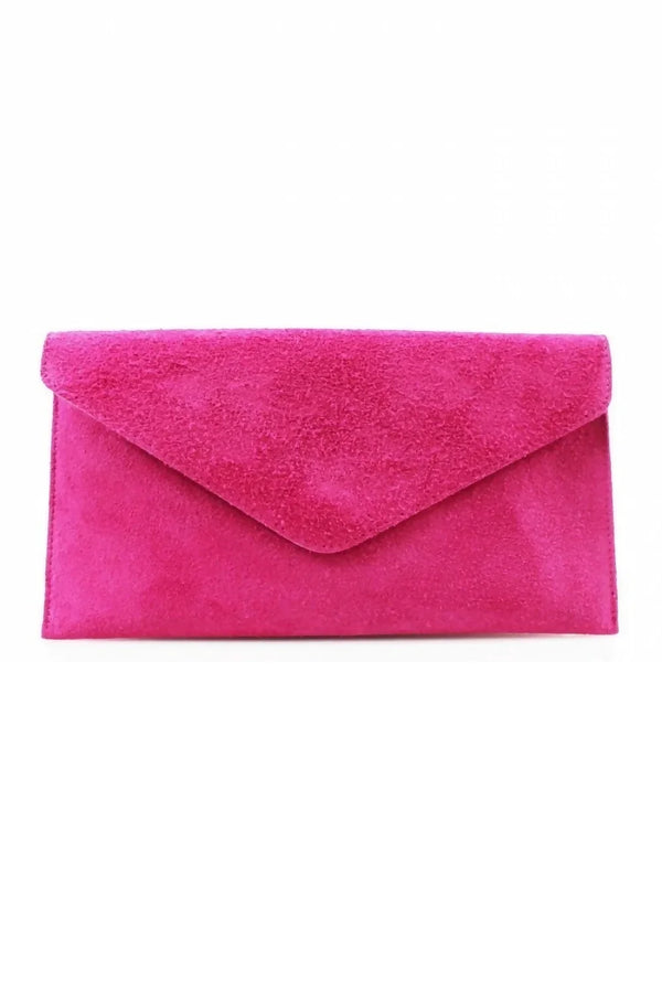 Femme Luxe Hot Pink Suede Envelope Luxe Clutch Bag - Laura