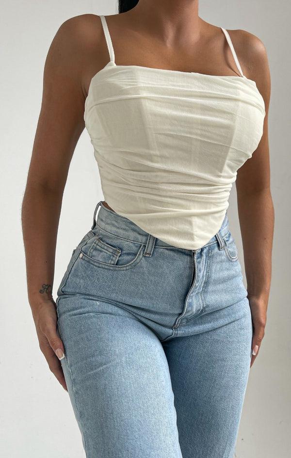 femme luxe Ivory Strappy Square Neck Corset Top - Nalah