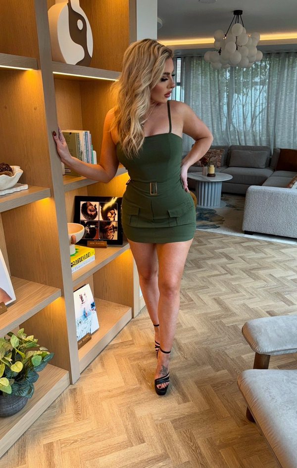 Femme Luxe Khaki Cargo Pocket Belted Skort Playsuit - Soraya