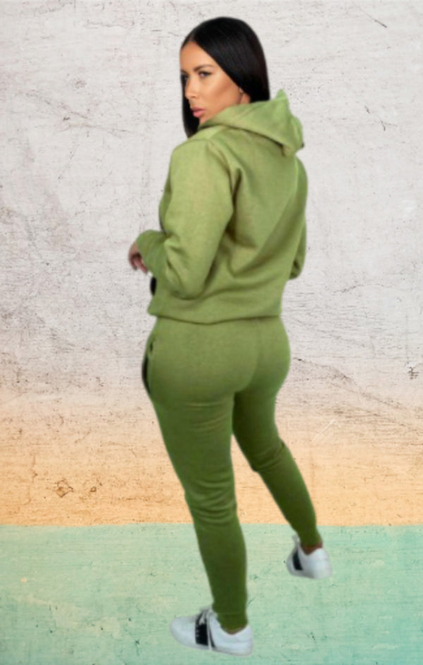 Femme Luxe Khaki Hoodie Cuffed Joggers Loungewear Set - Bellamy