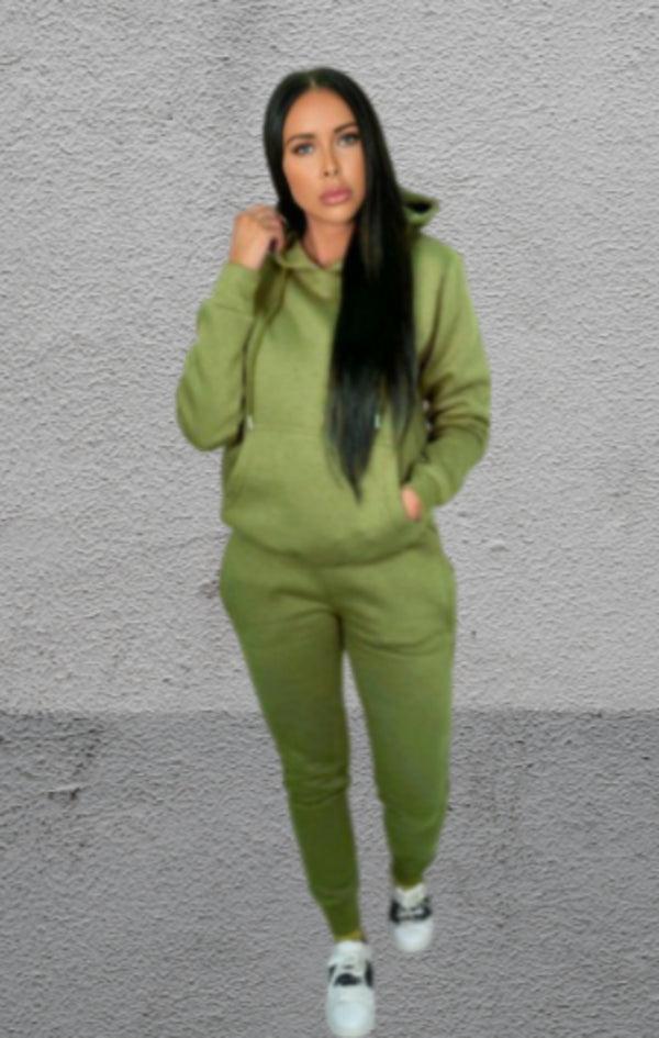 Femme Luxe Khaki Hoodie Cuffed Joggers Loungewear Set - Bellamy