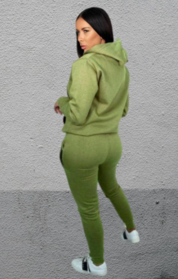 Femme Luxe Khaki Hoodie Cuffed Joggers Loungewear Set - Bellamy