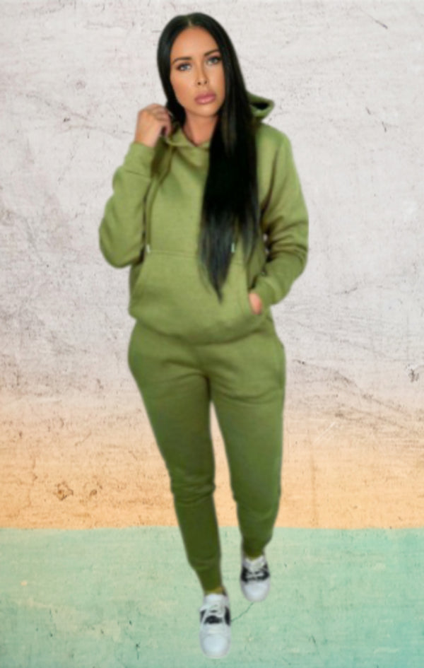 femme luxe Khaki Hoodie Cuffed Joggers Loungewear Set - Bellamy
