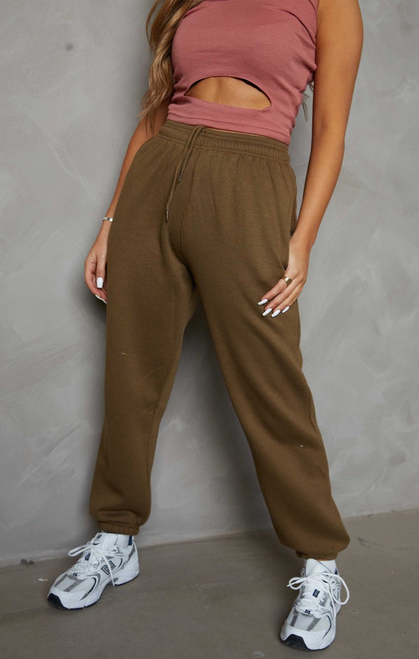 Femme Luxe Khaki Oversized High Waisted Shirred Drawstring Pocket Detail Cuffed Joggers - Samira