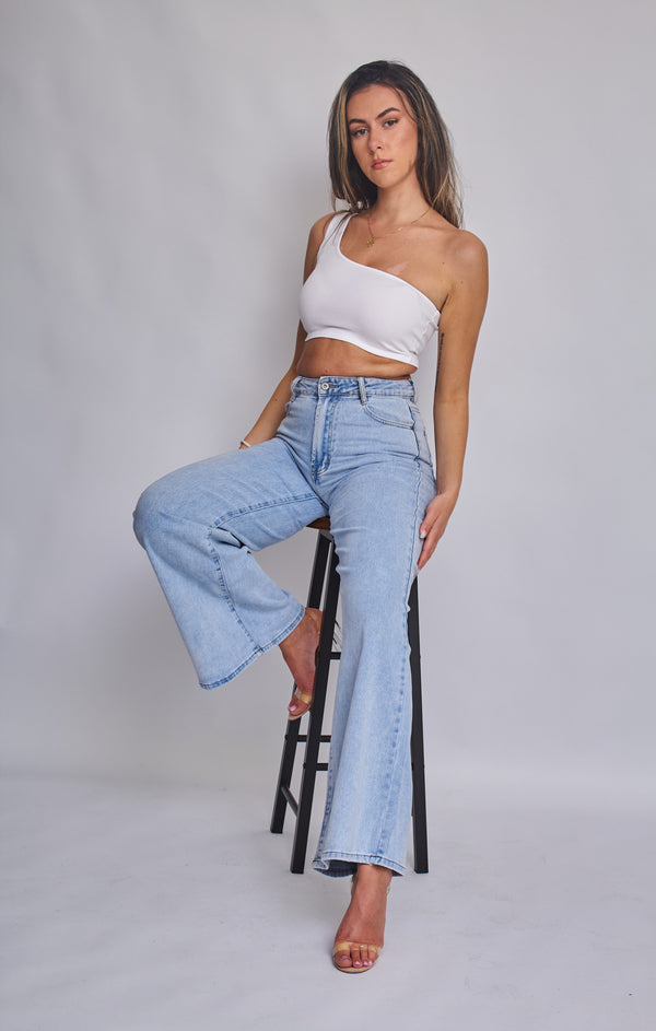 Femme Luxe Light Blue Straight Leg Super Soft Relaxed Fit Jeans- Sorna