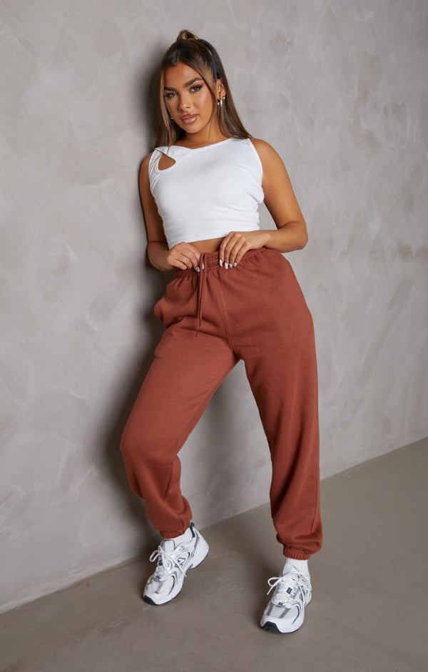 Femme Luxe Light Chocolate Oversized High Waisted Shirred Drawstring Pocket Detail Cuffed Joggers - Samira