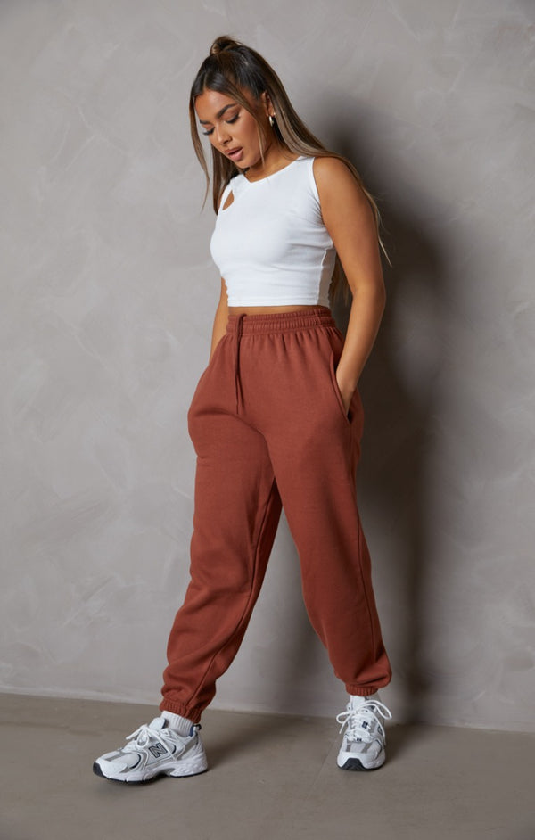 Femme Luxe Light Chocolate Oversized High Waisted Shirred Drawstring Pocket Detail Cuffed Joggers - Samira