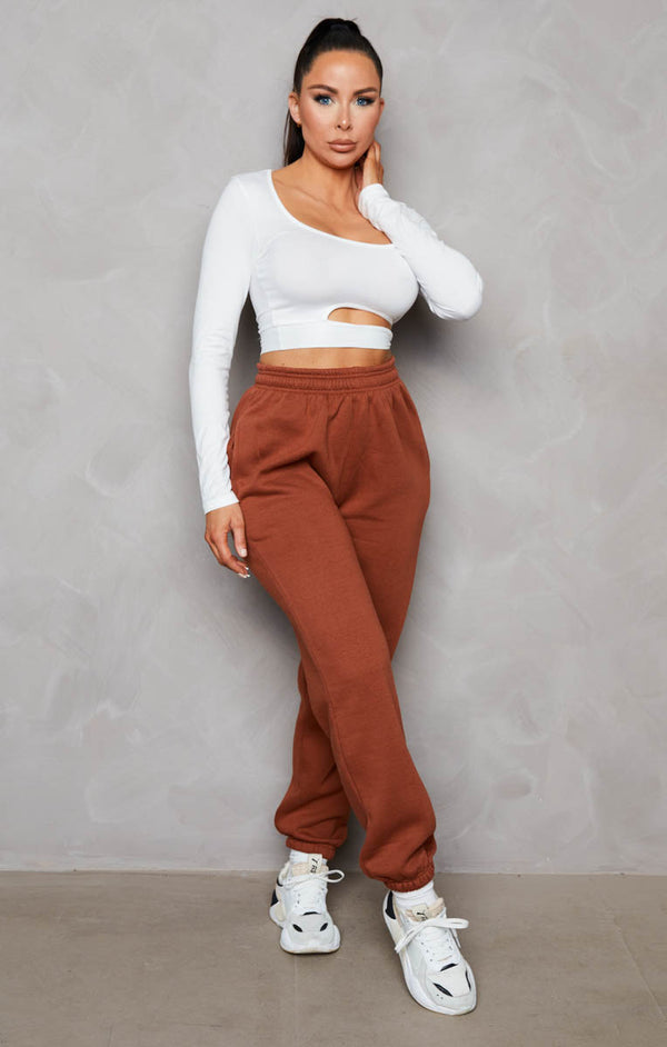 femme luxe Light Chocolate Oversized High Waisted Shirred Drawstring Pocket Detail Cuffed Joggers - Samira
