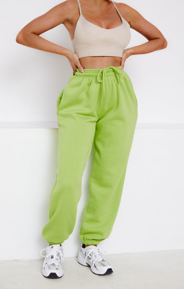 Femme Luxe Light Green Oversized High Waisted Shirred Drawstring Pocket Detail Cuffed Joggers - Samira