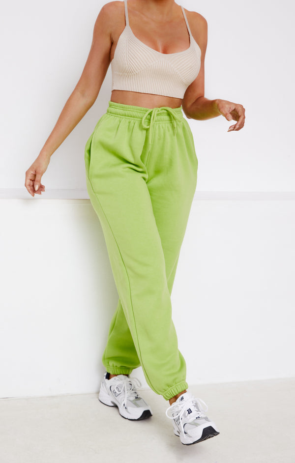 Femme Luxe Light Green Oversized High Waisted Shirred Drawstring Pocket Detail Cuffed Joggers - Samira