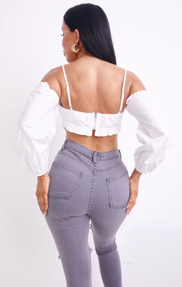 Femme Luxe Light Grey High Waisted Ripped Knee Skinny Jeans - Mel