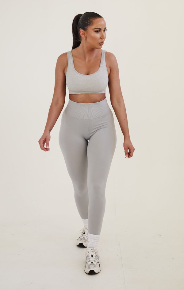 Femme Luxe Light Grey High Waisted Wide Band Activewear Leggings - Yanis