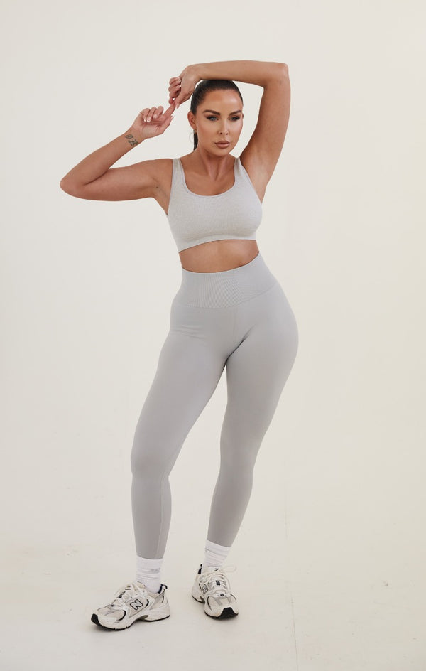 Femme Luxe Light Grey High Waisted Wide Band Activewear Leggings - Yanis