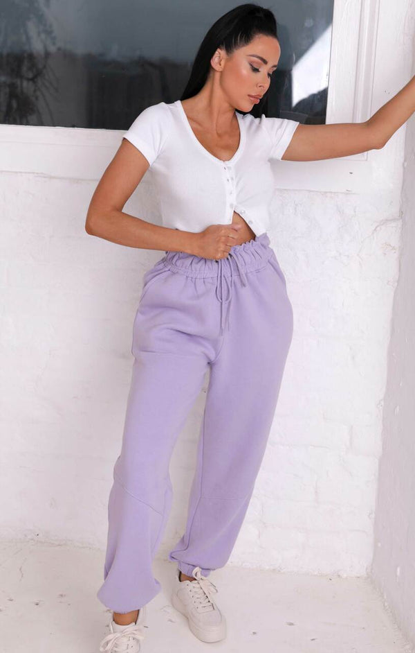 femme luxe Lilac High Waisted Oversized Cuffed Joggers - Fiona