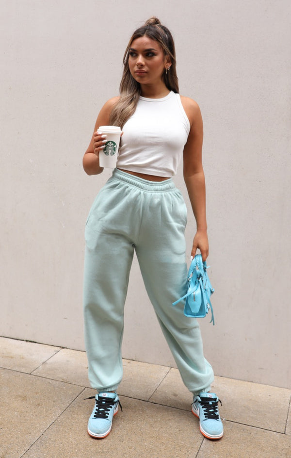 Femme Luxe Mint Oversized High Waisted Shirred Drawstring Pocket Detail Cuffed Joggers - Samira