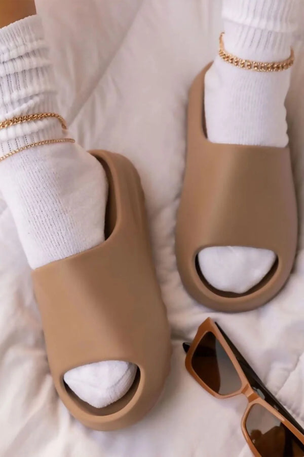 Femme Luxe Mocha Tread Detail Rubber Flatform Sliders - Marion