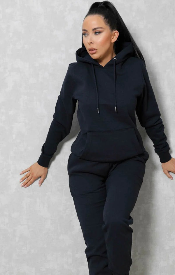 Femme Luxe Navy Oversized Drawstring Pocket Casual Hoodie - Ella