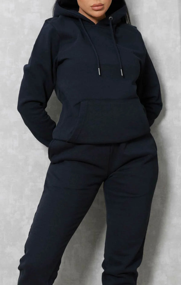 Femme Luxe Navy Oversized Drawstring Pocket Casual Hoodie - Ella