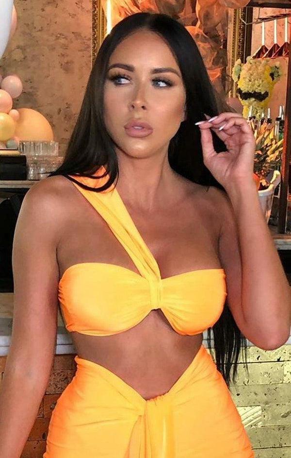 femme luxe Neon Orange One Shoulder Knot Bralette Top - Julie