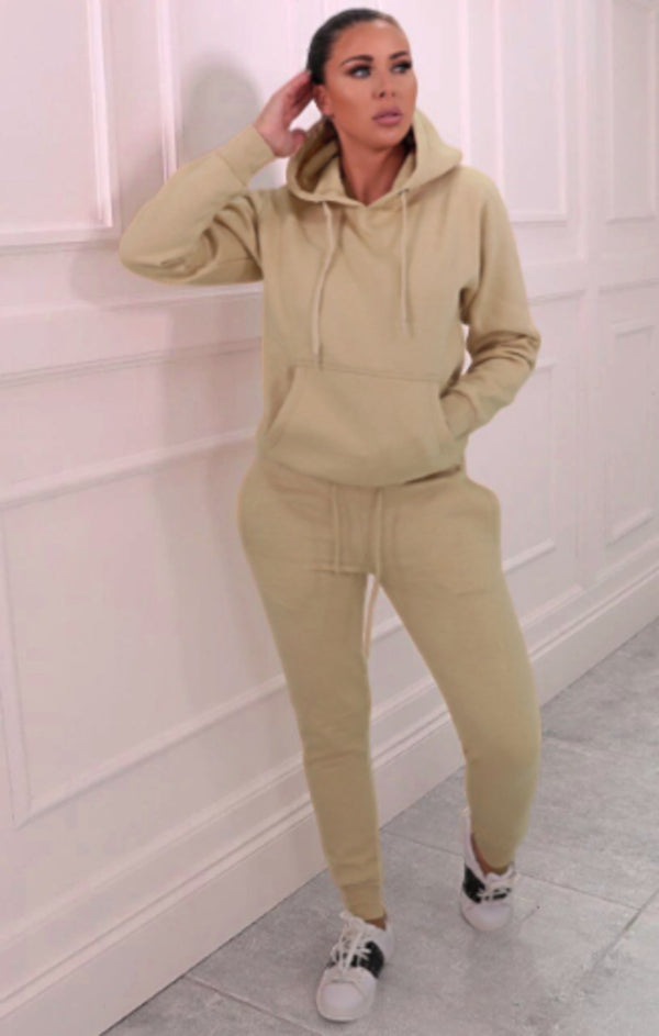 femme luxe Nude Hoodie & Joggers Tracksuit Set - Bellamy