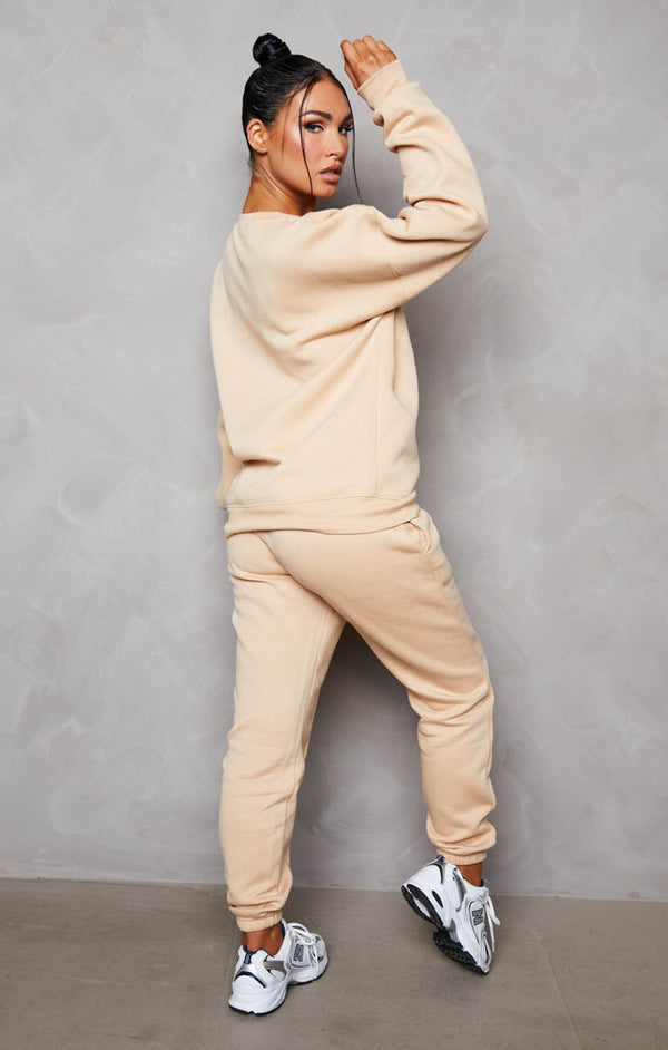 Femme Luxe Nude Oversized Sweatshirt & Front Seam Joggers Loungewear Set - Seville