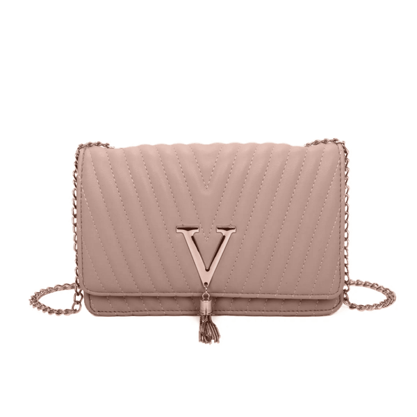 Femme Luxe Nude V Buckle Quilted Satchel Flap With Tassel Detail - Violet